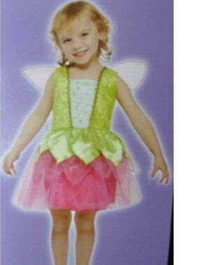 Garden Fairy Halloween Costume 4/6 Pink Green Sleeveless Dress w/ Wings Toddler